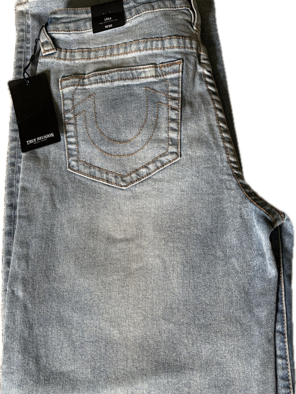 True Religion Leila High Rise Wide Leg Jeans Light Wash Size 30 NWT - Picture 10 of 13